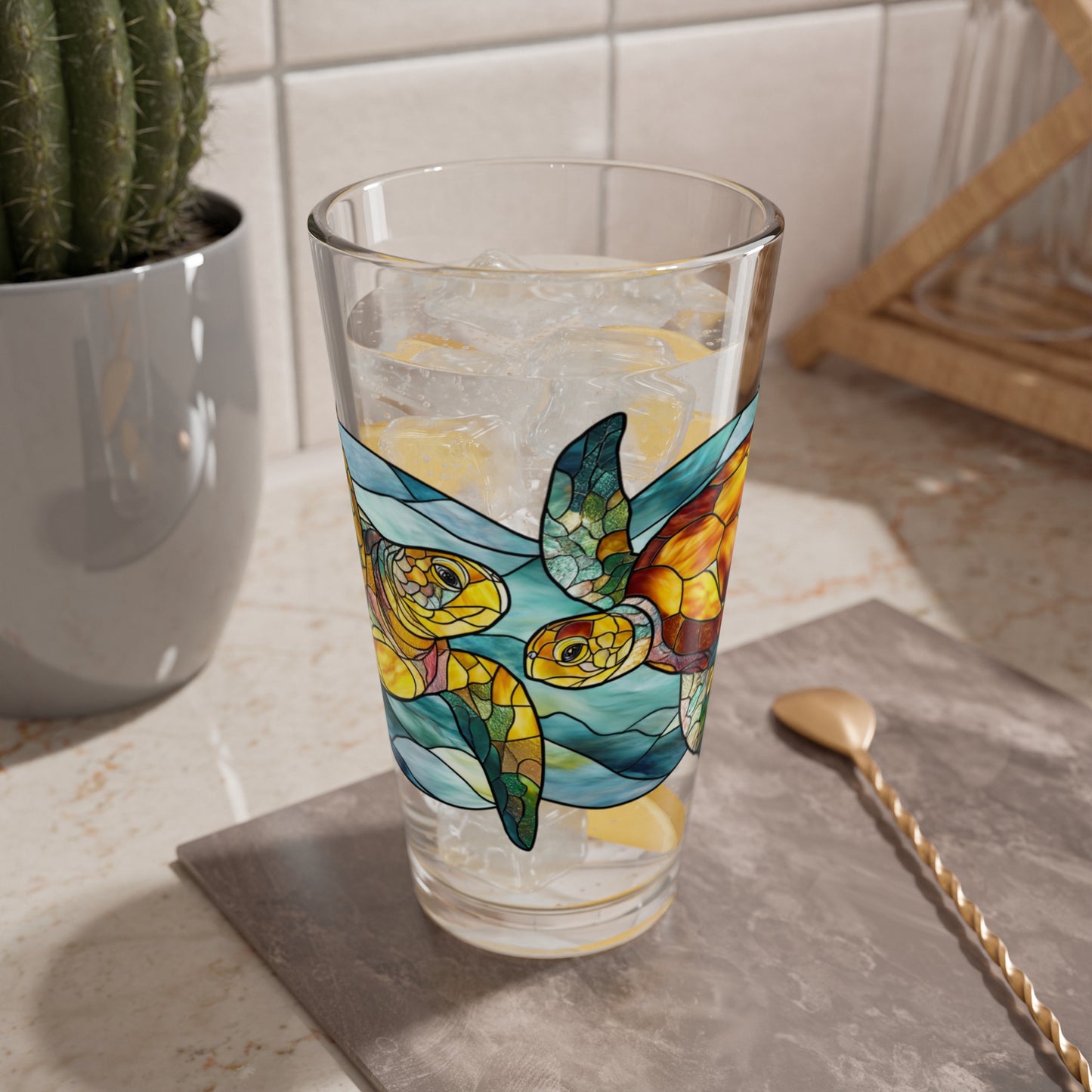 Sea Turtle – Stained Glass Look Mixing Glass