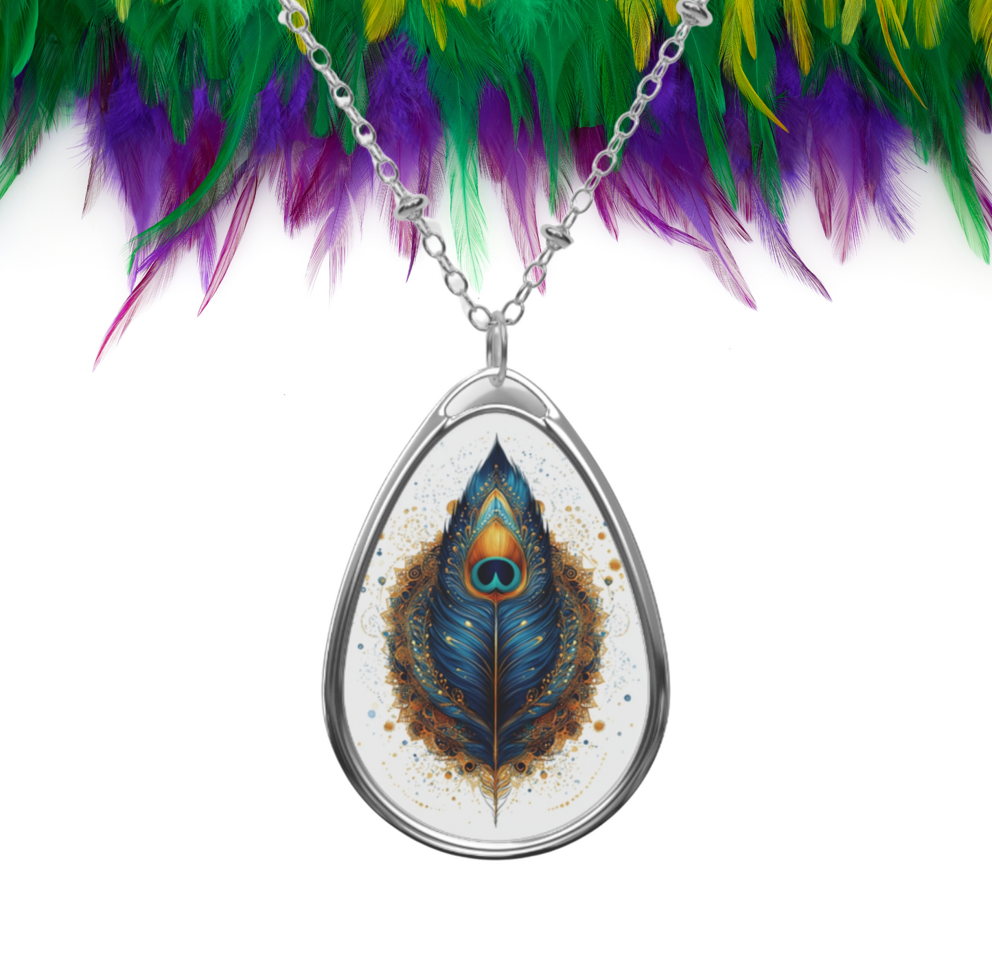 Peacock Feather Necklace – Teardrop Pendant with Vibrant Detail | Boho Spirit Animal Jewelry with Symbolic Design