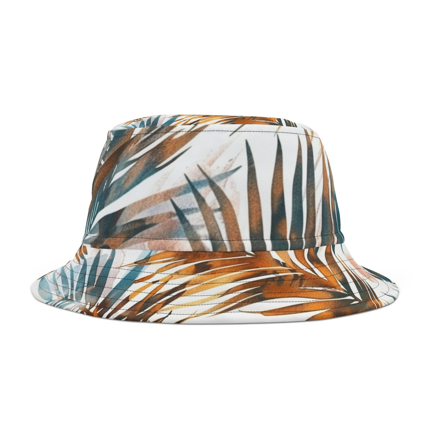 Tropical Muse Bucket Hat – Boho Palm Leaf Pattern in Teal & Copper | Unisex All-Over Print Hat by Lace & Grit