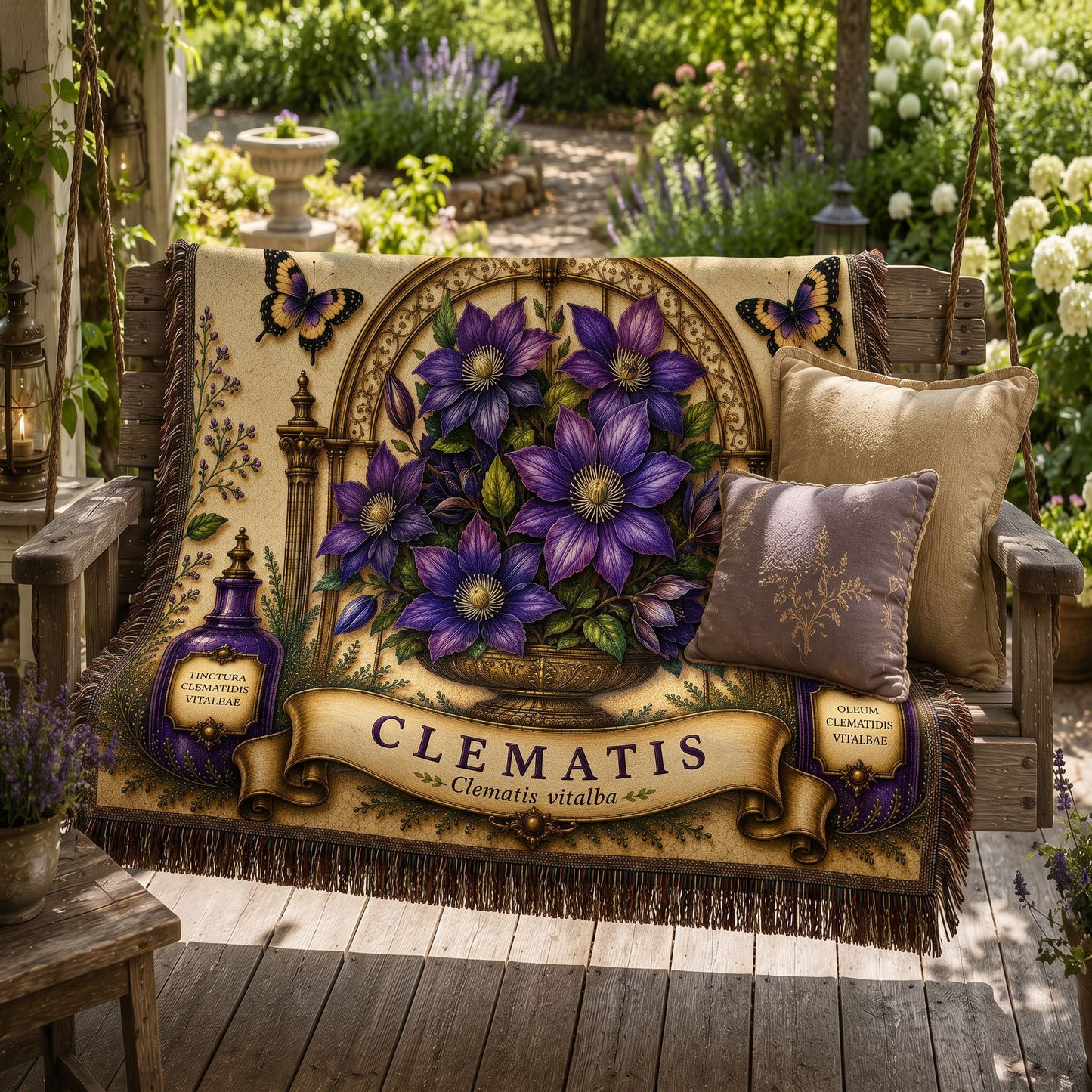 Clematis Woven Throw Blanket | Botanical Garden Decor | Cotton Tapestry Throw | English Cottage Floral Gift