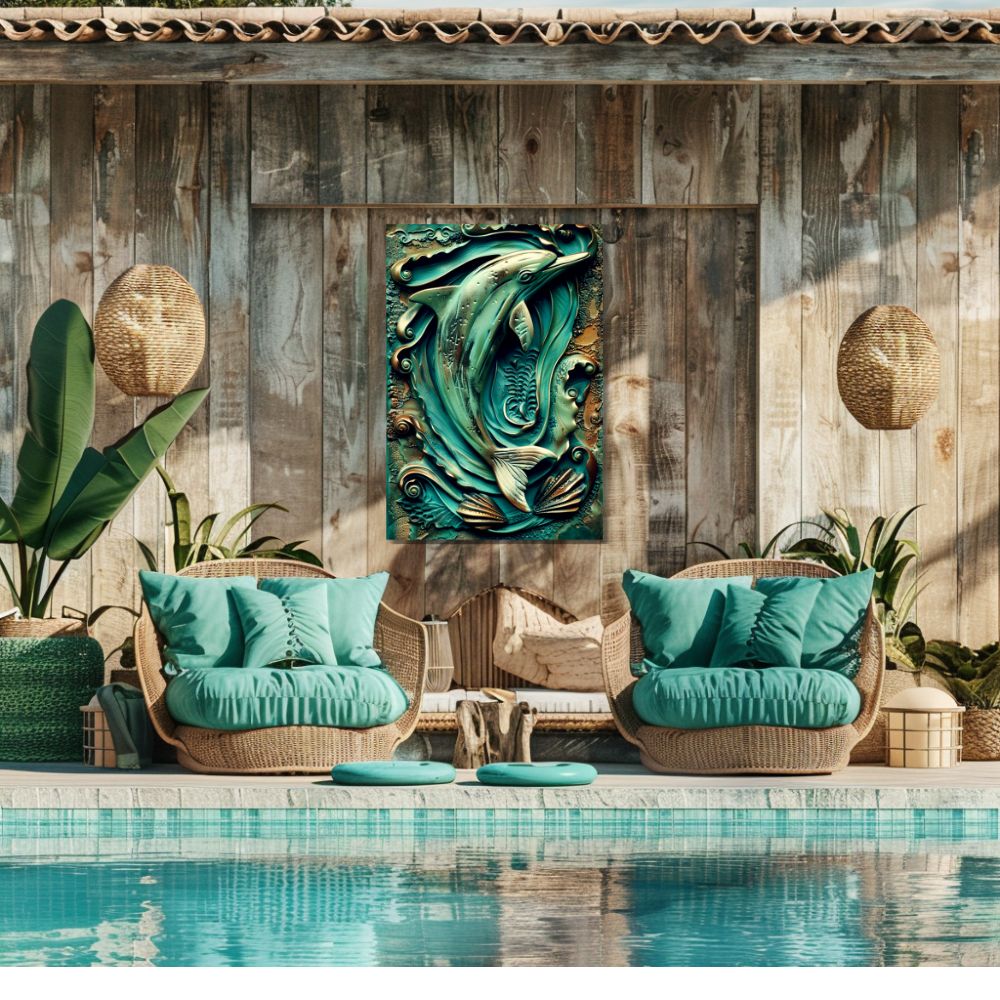 Caelumi | Dolphin Metal Wall Art β High Gloss Print with Embossed-Style Detail (Not 3D)