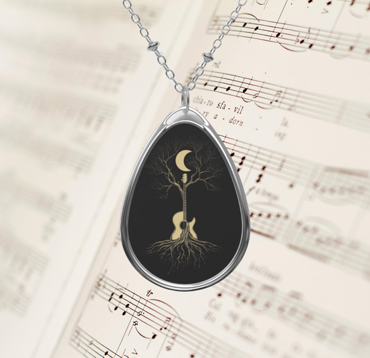 Rooted in Rhythm – Moonlit Guitar Tree Pendant Necklace | Boho Music-Inspired Jewelry for Creatives & Dreamers