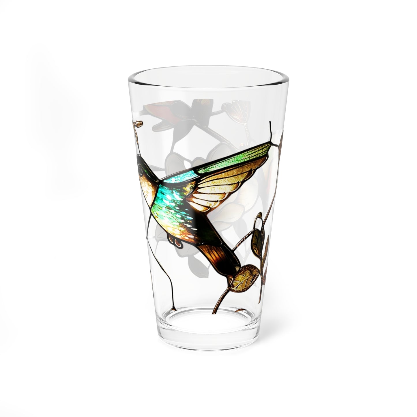 Hummingbird & Magnolia – Stained Glass Look Mixing Glass