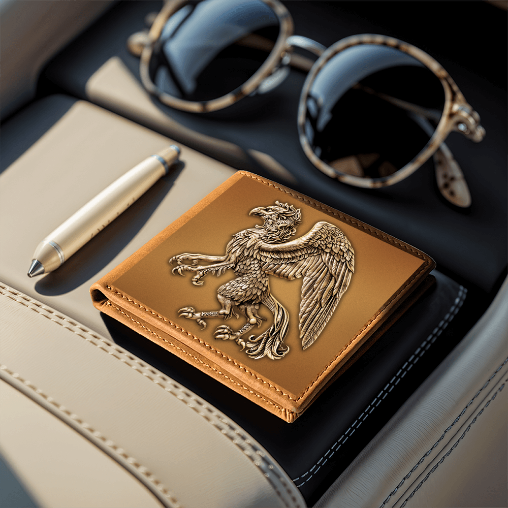 Heraldry Griffin Embossed Look Genuine Leather Wallet – Medieval Fantasy Gift for Men