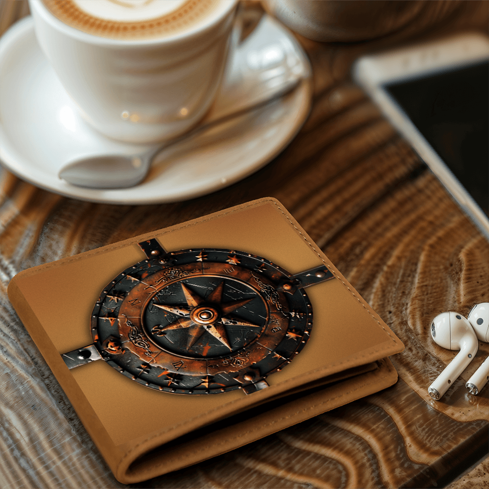 Arcane Compass Rose Embossed Look Genuine Leather Wallet – Fantasy Arcane Collection