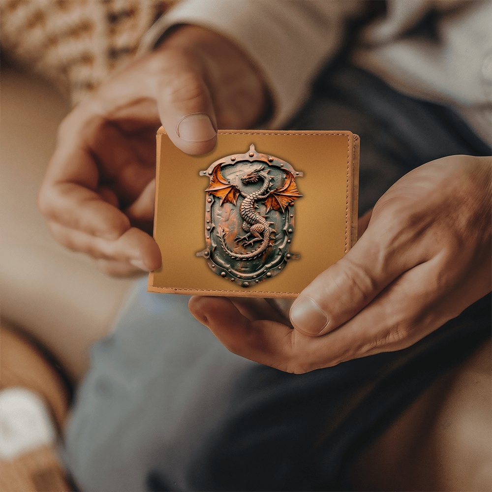 Heraldry Dragon Embossed Look Genuine Leather Wallet – Medieval Fantasy Gift for Men