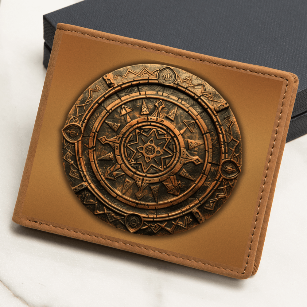 Arcane Alchemy Circle Embossed Look Genuine Leather Wallet – Mystical Rune Gift for Men