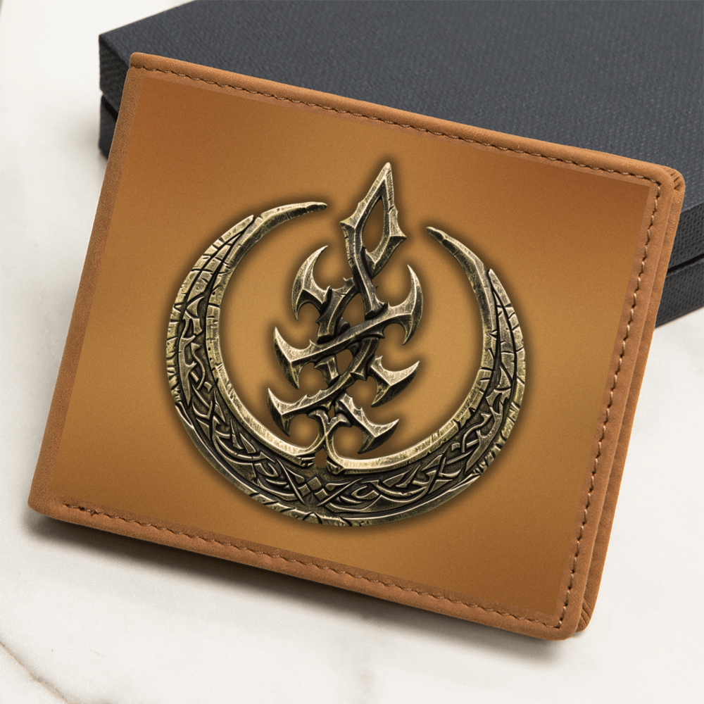 Arcane Flame Sigil Embossed Look Genuine Leather Wallet – Mystical Fantasy Gift for Men