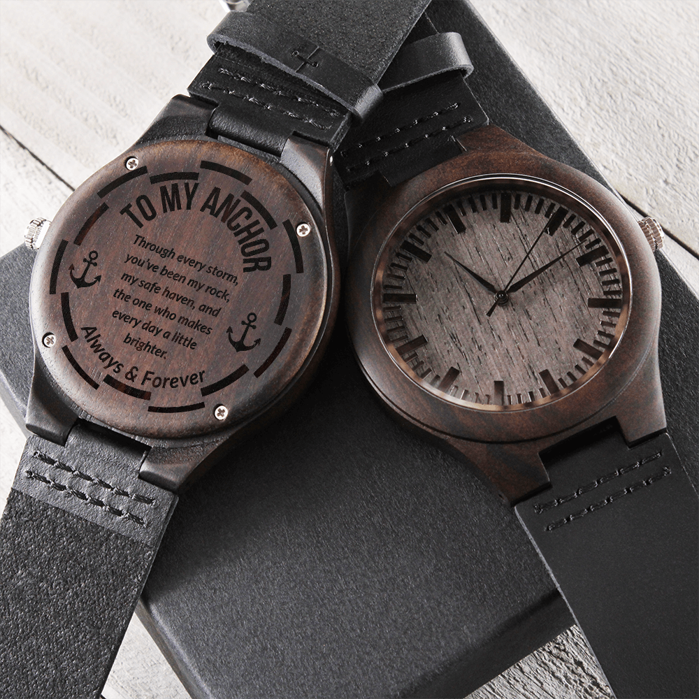Through Every Storm – Engraved Wooden Watch | Sentimental Gift for Husband or Boyfriend