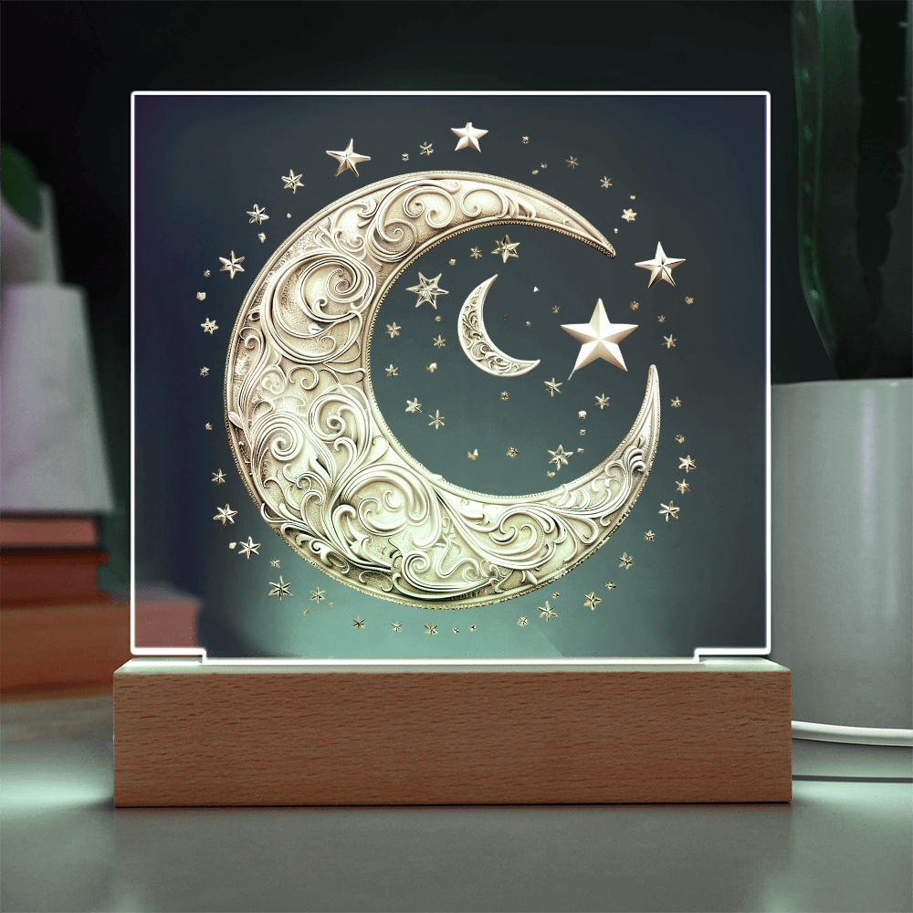 Arcane Embossed Look Crescent Moon Plaque – Mystical Fantasy Light Panel