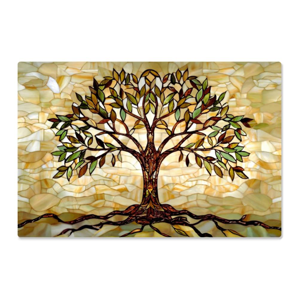 Tree of Life Metal Kitchen Backsplash Panel, Stained Glass Inspired Wall Art