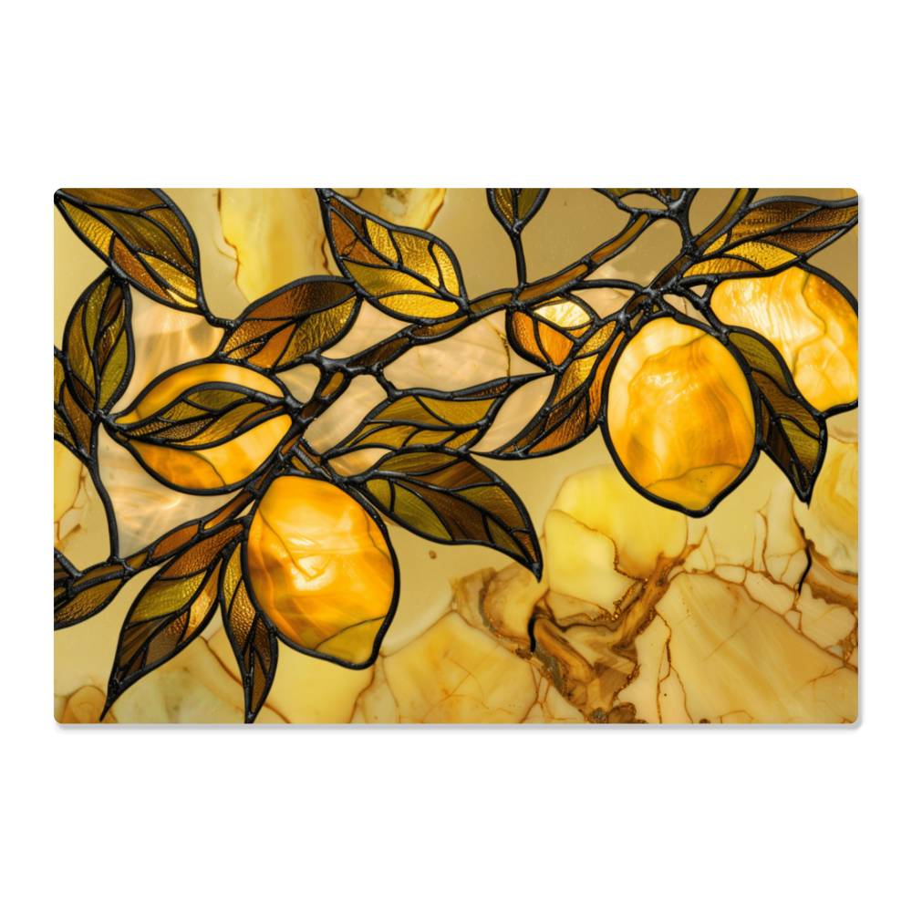 Tuscan Lemon Metal Kitchen Backsplash Panel, Stained Glass Look Art