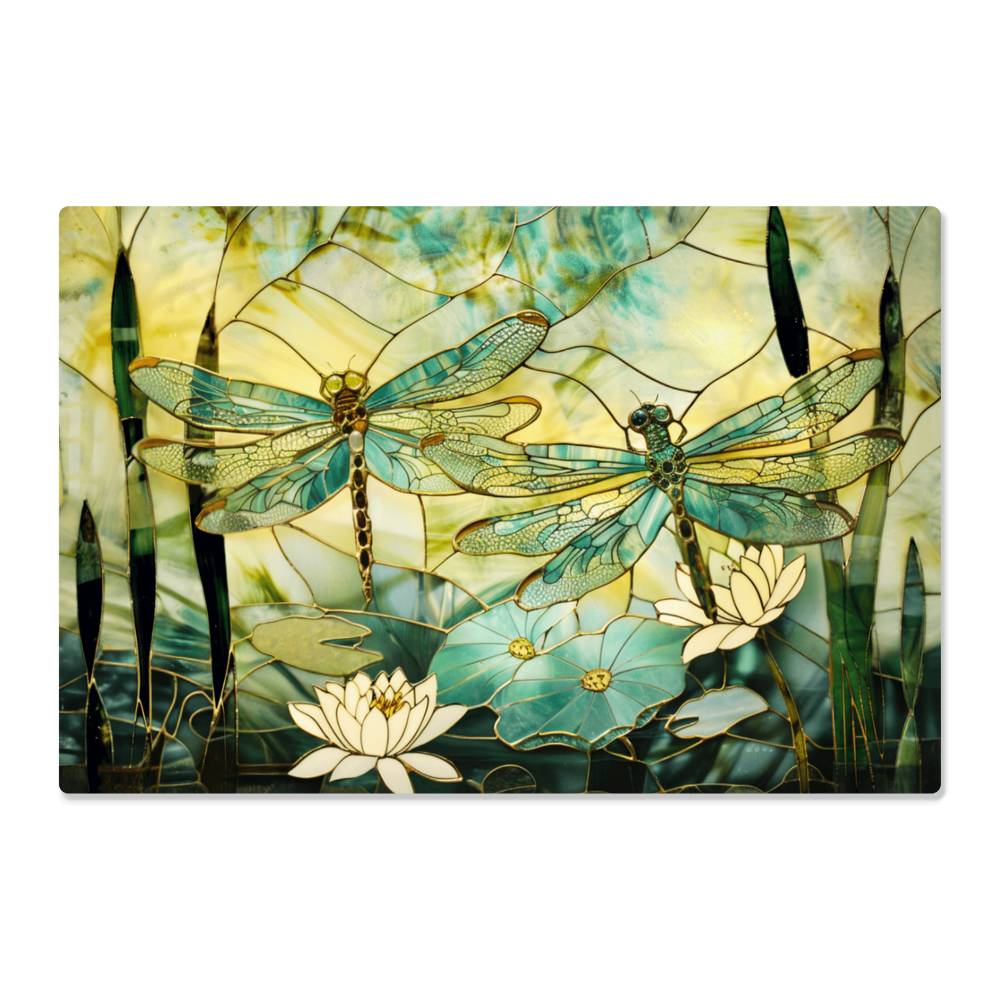 Dragonfly Metal Kitchen Backsplash Panel, Stained Glass Look Art