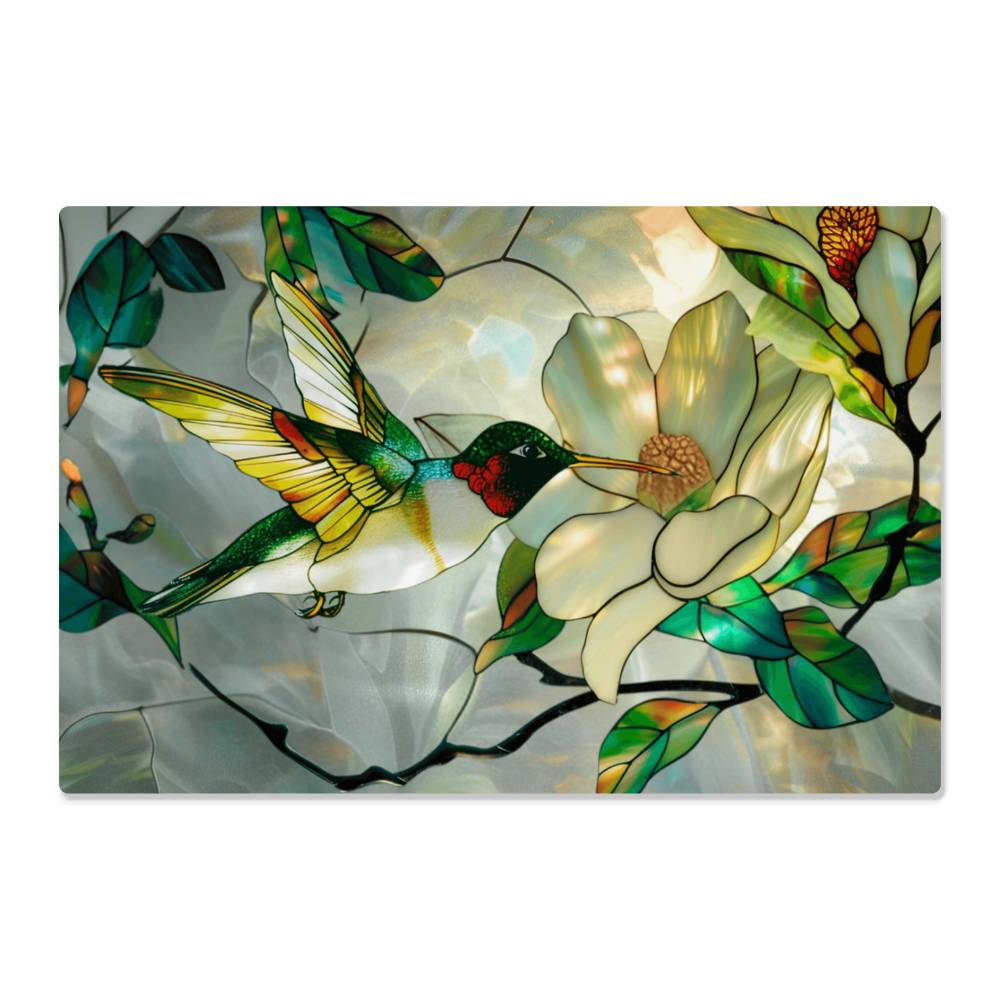 Hummingbird Metal Kitchen Backsplash Panel, Stained Glass Inspired Wall Art