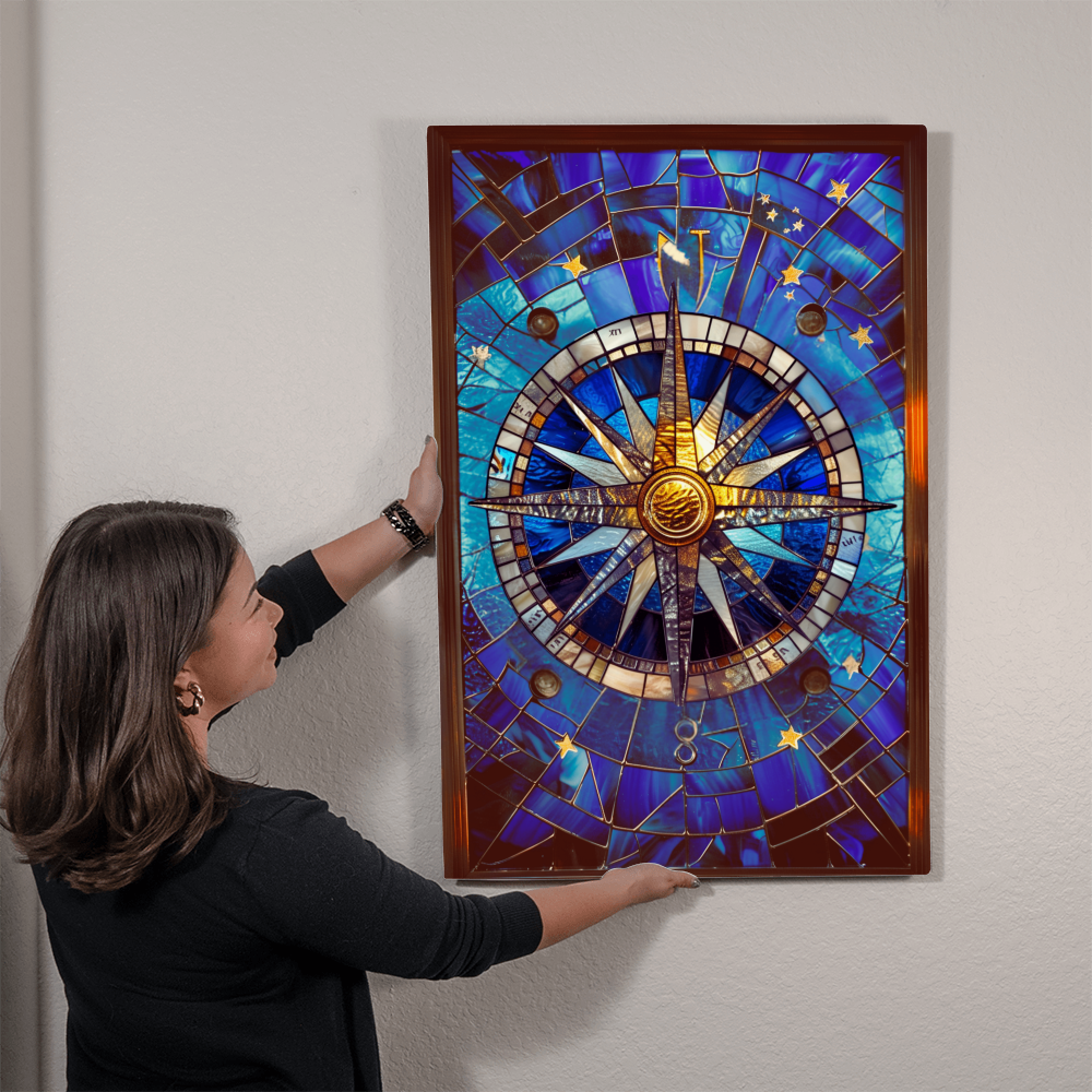 Celestial Compass – Stained Glass Style Metal Wall Art