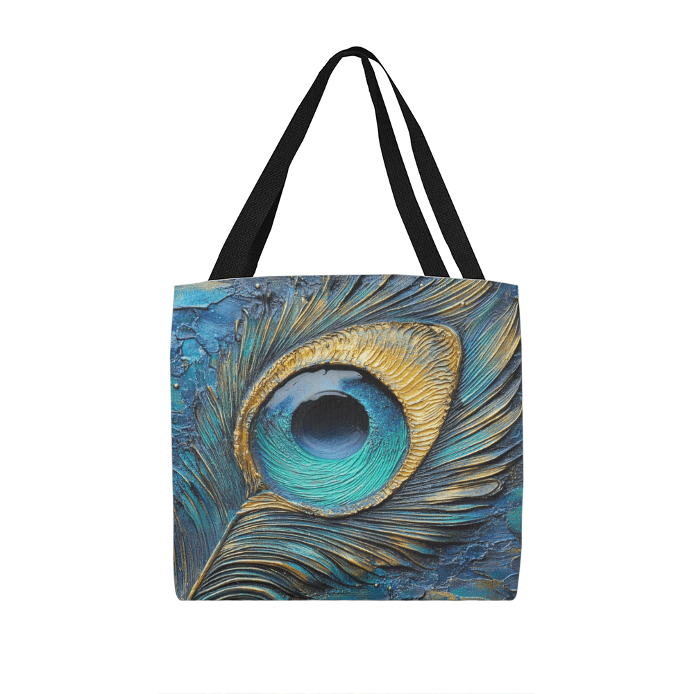 Layered-Looking Peacock Feather Tote Bag β Jewel-Toned Luxe Boho Style
