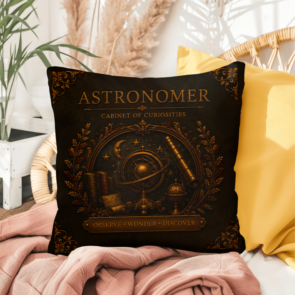 Astronomer Cabinet of Curiosities Pillow, Dark Academia Throw Pillow, Library Decor Cushion, Museum Style Home Accent