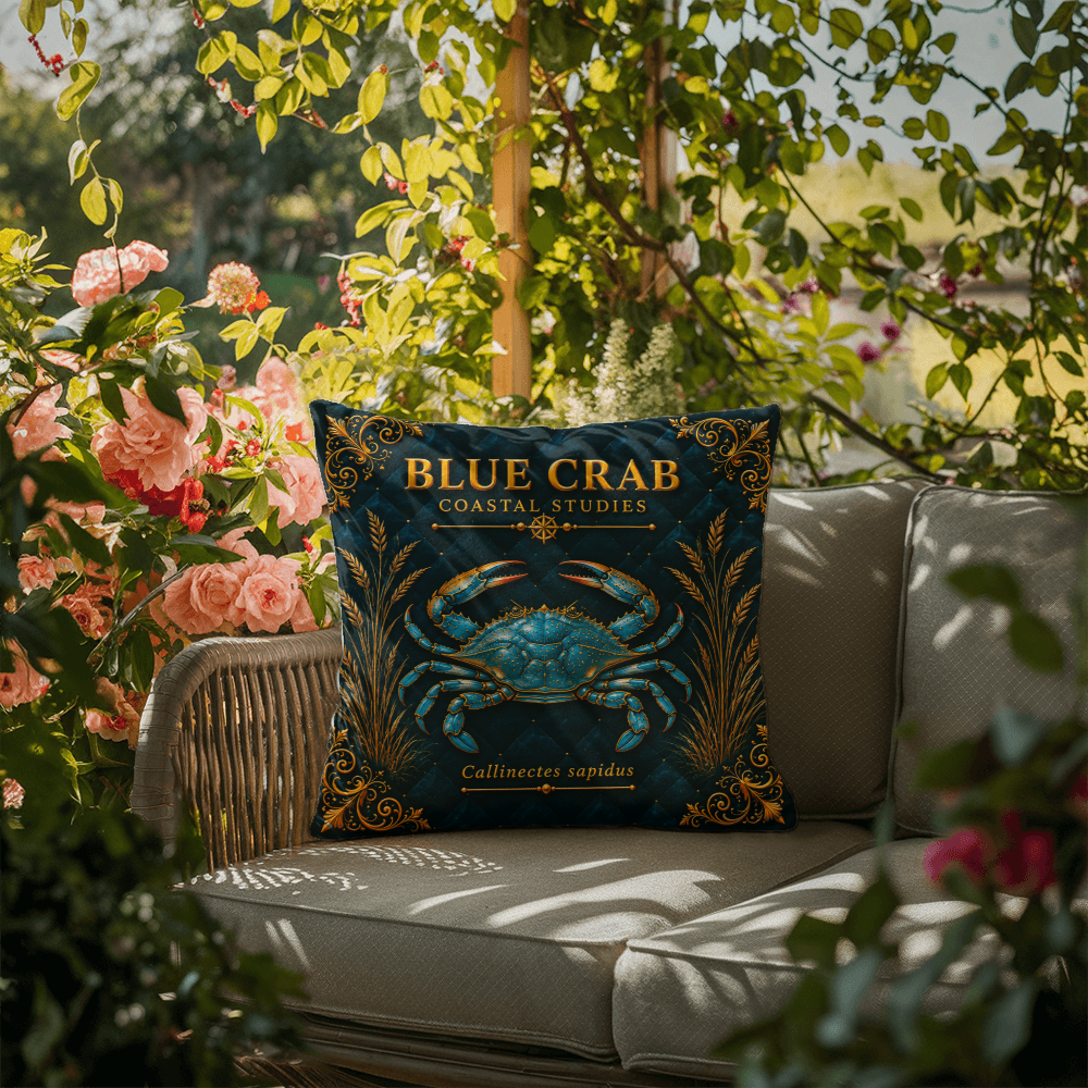 Blue Crab Outdoor Pillow | Coastal Patio Decor | Lace & Grit