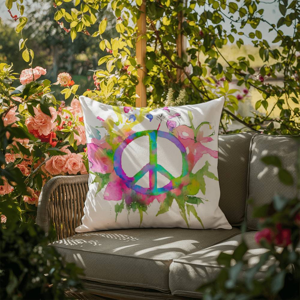 Vibrant Rainbow Peace Sign – Outdoor Pillow