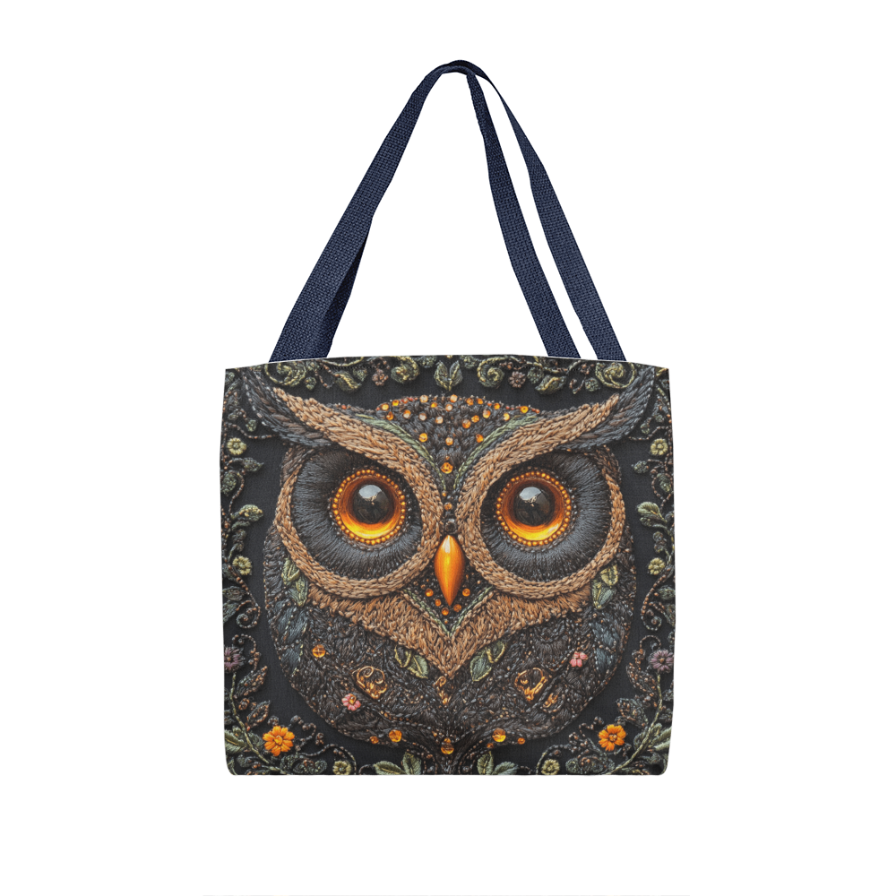 Layered-Looking Owl Tapestry Tote Bag – Earthy Boho Forest Style