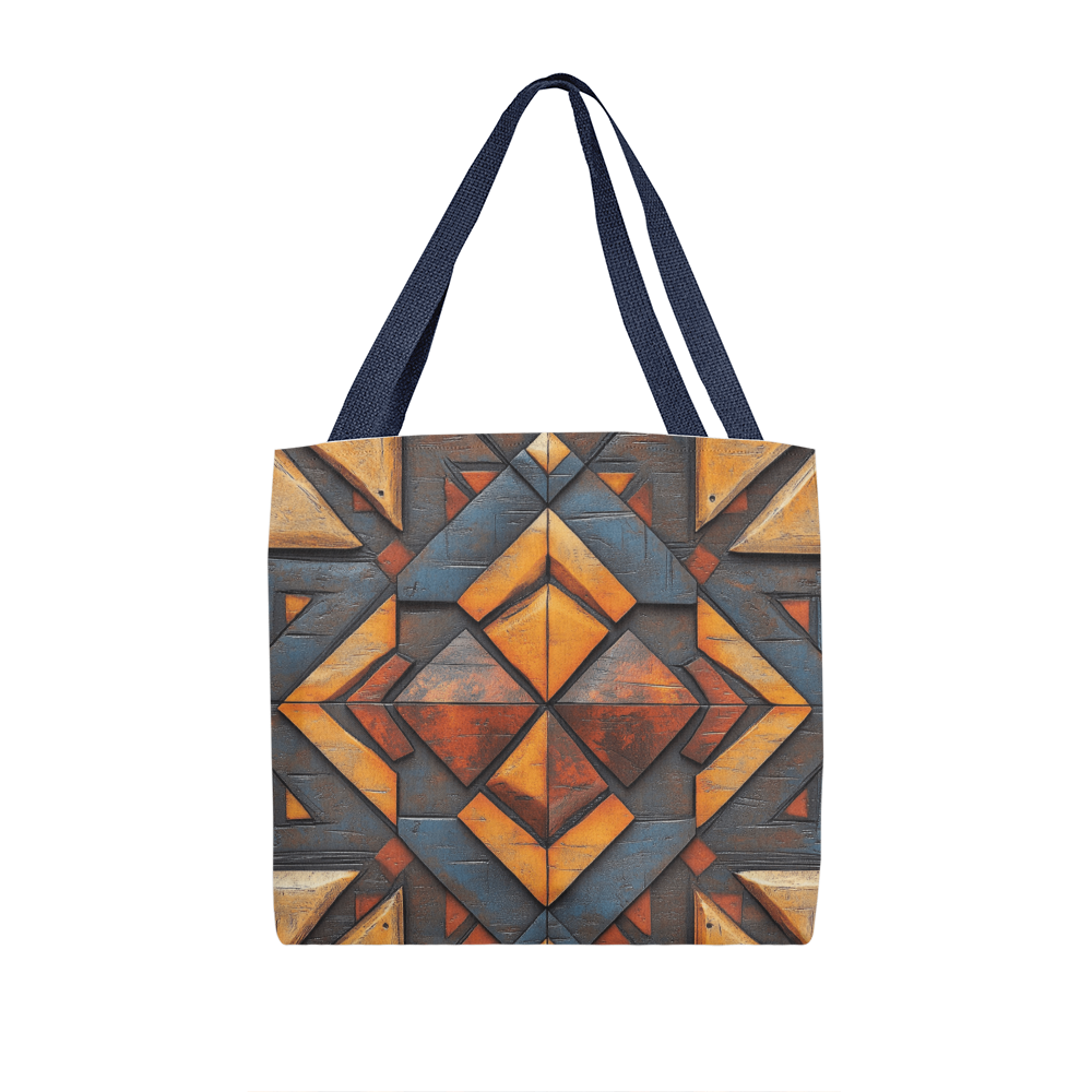 Layered-Looking Rustic Geometric Tote Bag β Simulated Wood Texture Design