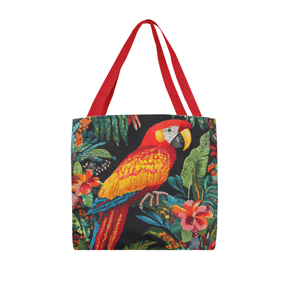 Layered-Looking Tropical Parrot Tote Bag – Vibrant Jungle-Inspired Carryall