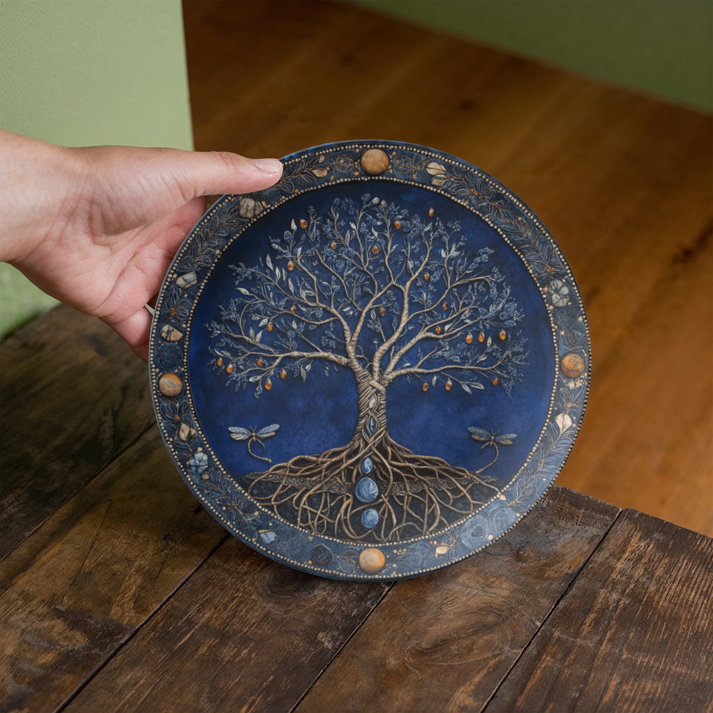 Dragonfly Grove β Tree of Life with Amber Fruit Decorative Plate