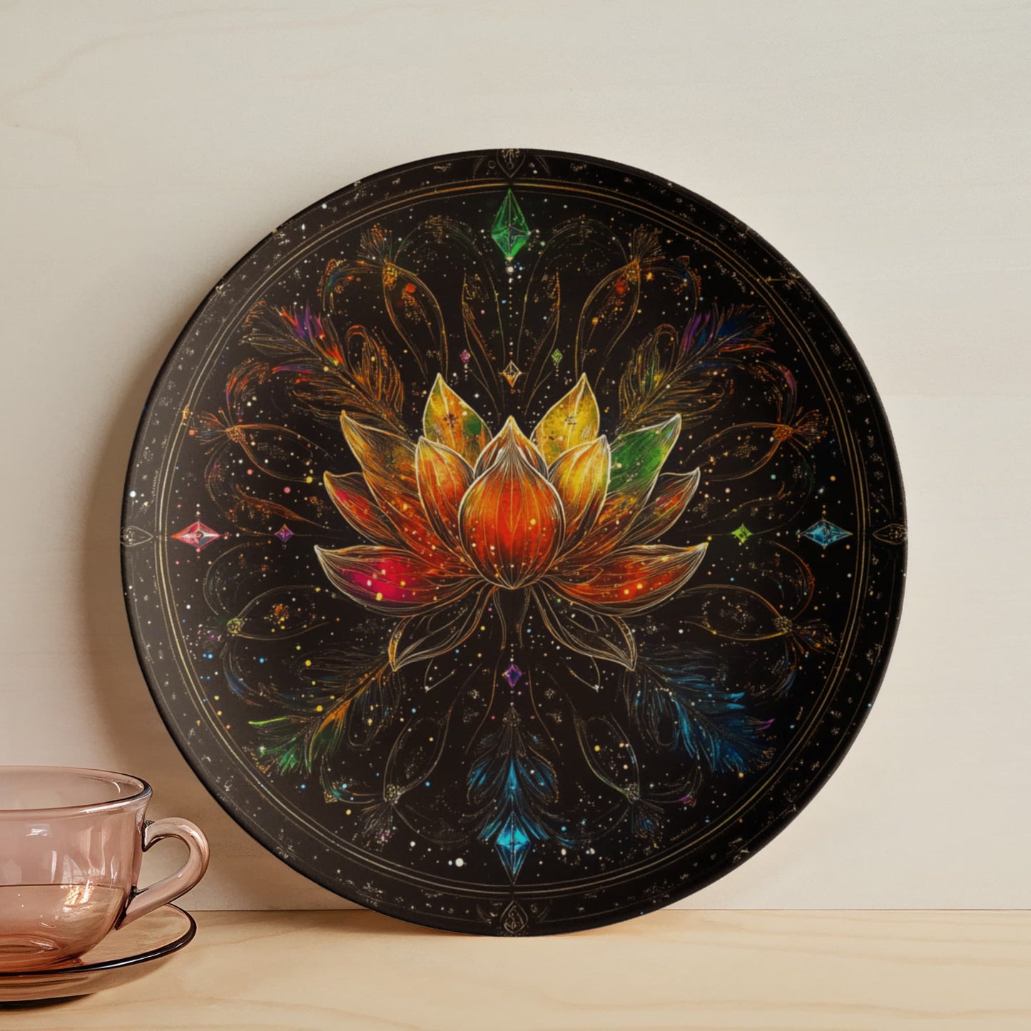 Celestial Bloom β Rainbow Lotus Mandala Decorative Plate