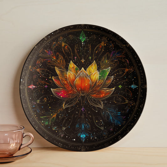 Celestial Bloom – Rainbow Lotus Mandala Decorative Plate