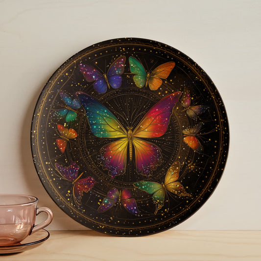 Galactic Flight – Rainbow Butterfly Mandala Decorative Plate