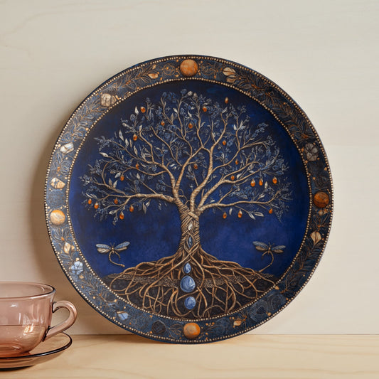 Dragonfly Grove – Tree of Life with Amber Fruit Decorative Plate