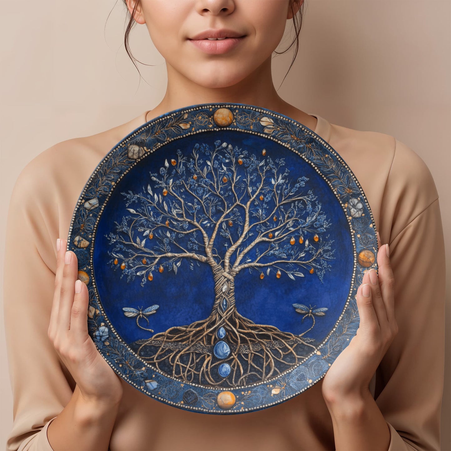 Dragonfly Grove β Tree of Life with Amber Fruit Decorative Plate