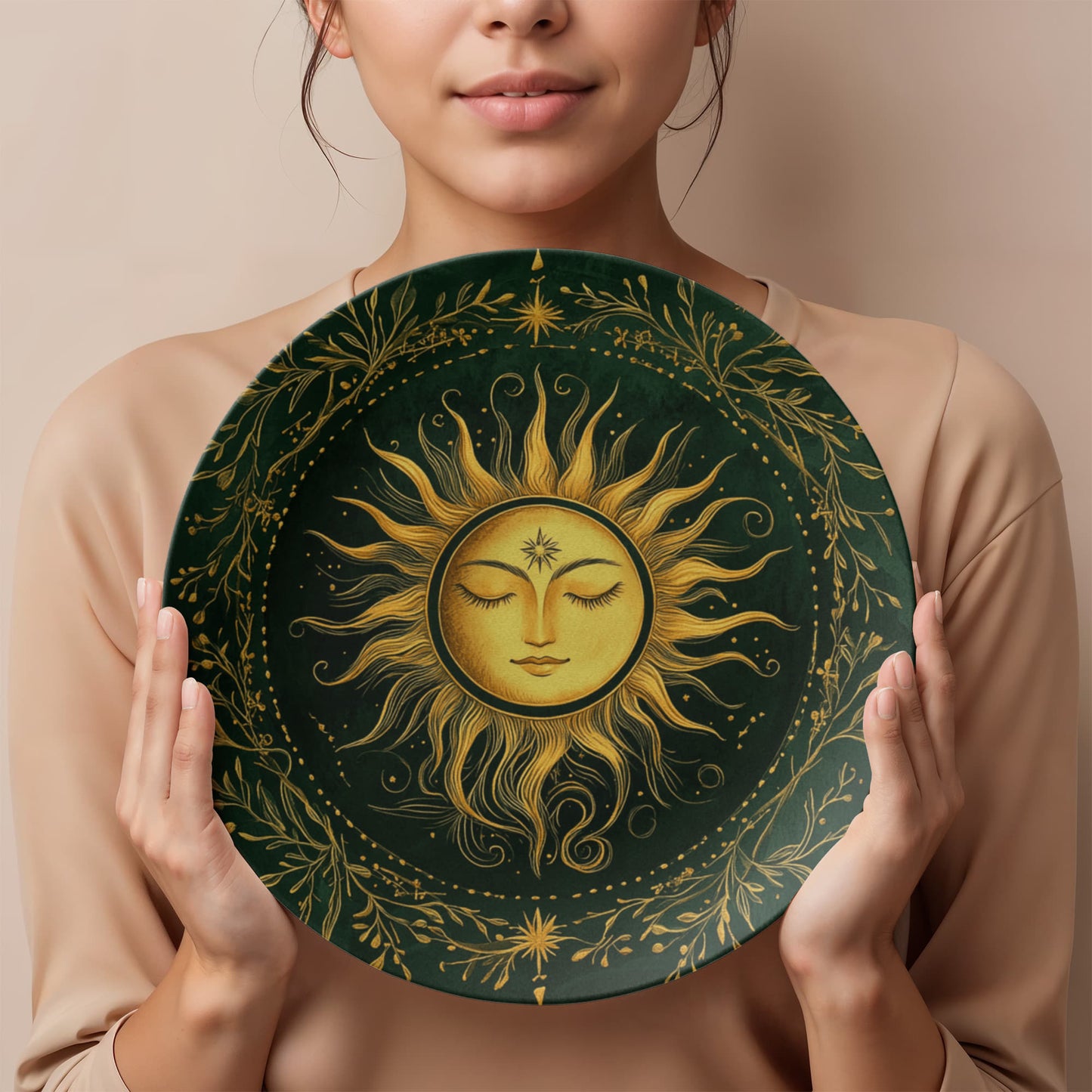 Golden Sol – Celestial Boho Sun Plate (10")