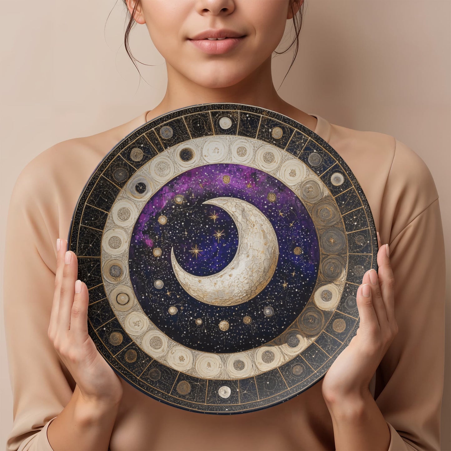 Moon Phases Mandala β Celestial Lunar Cycle Decorative Plate (10")