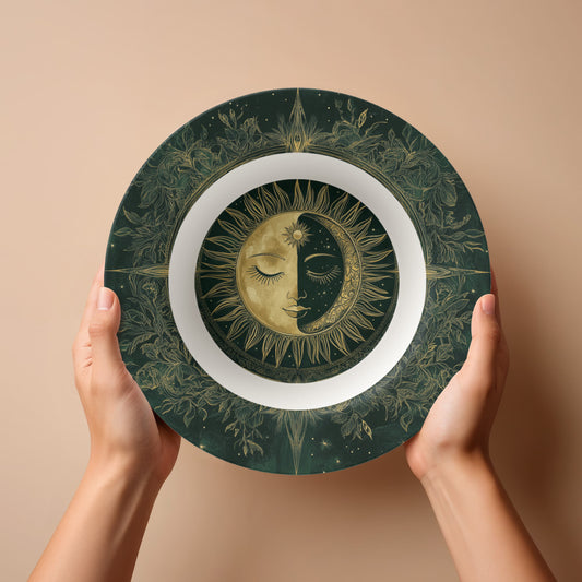 Sacred Circles Decorative Bowl – Sun & Moon Botanical Design