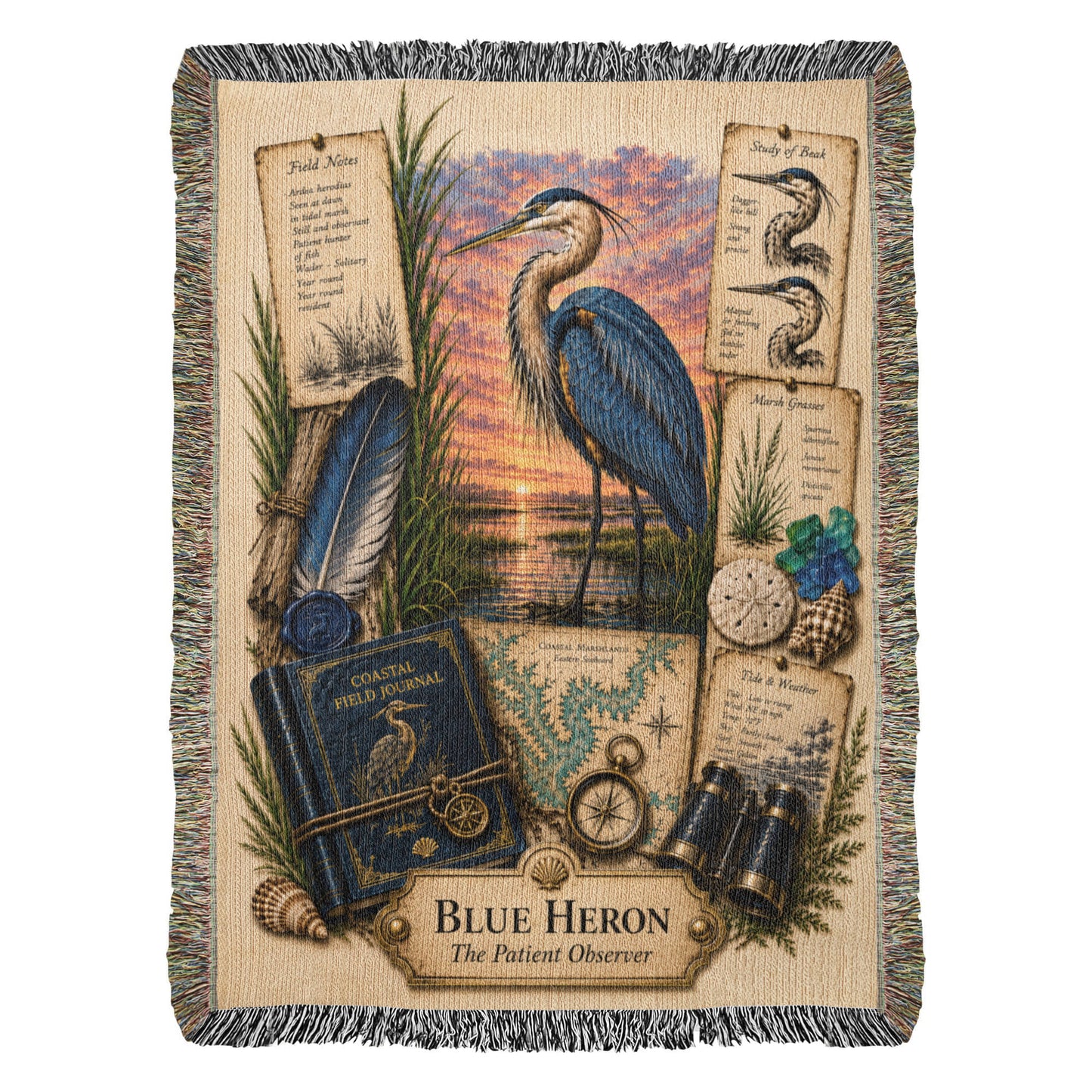Blue Heron Coastal Woven Blanket