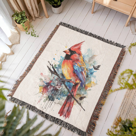 Redveil Woven Blanket β Watercolor Cardinal in Winter Branches