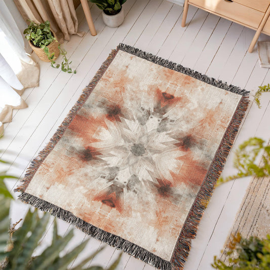 Red Earth Ritual Woven Blanket β Mystical Boho Sunburst Throw
