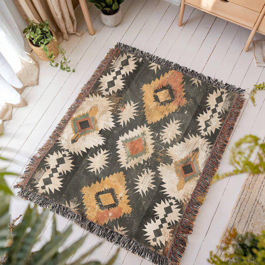 Canyon Ember Woven Blanket β Rustic Tribal Heritage Throw