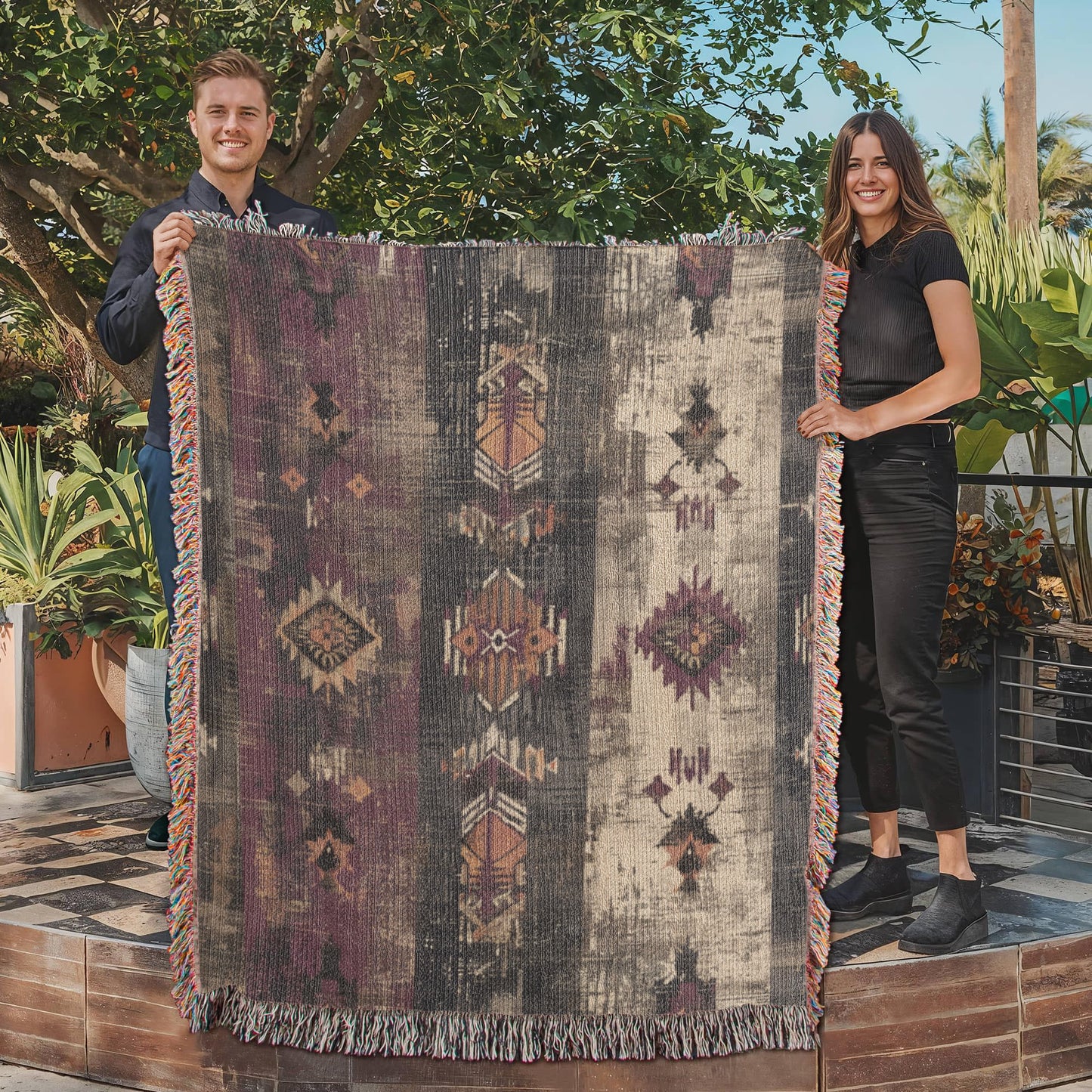 Shadow Mesa Woven Blanket – Tribal Southwest Boho Throw