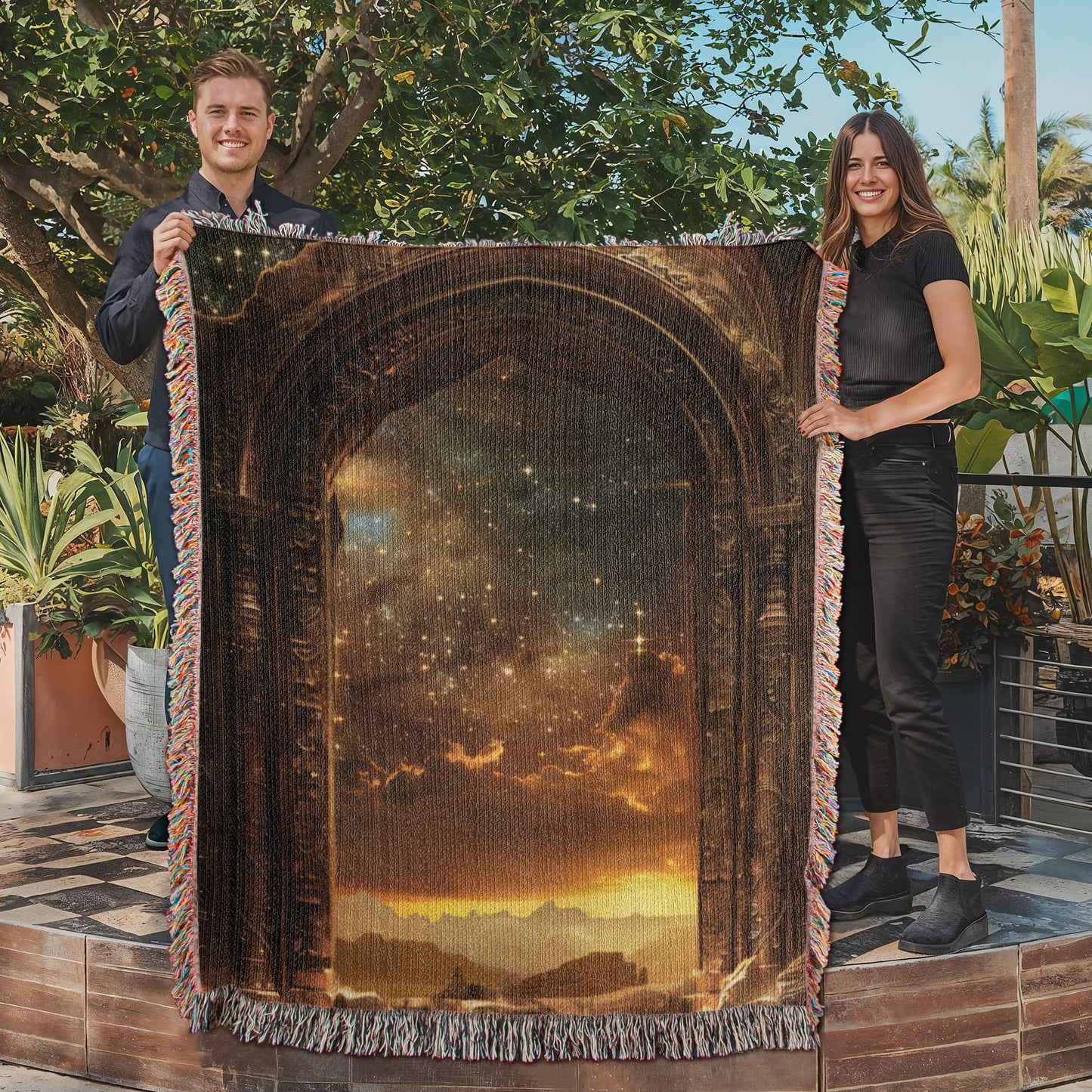 Starlit Gateway Mystical Blanket – Woven Celestial Portal Throw | Fantasy Decor by Lace & Grit