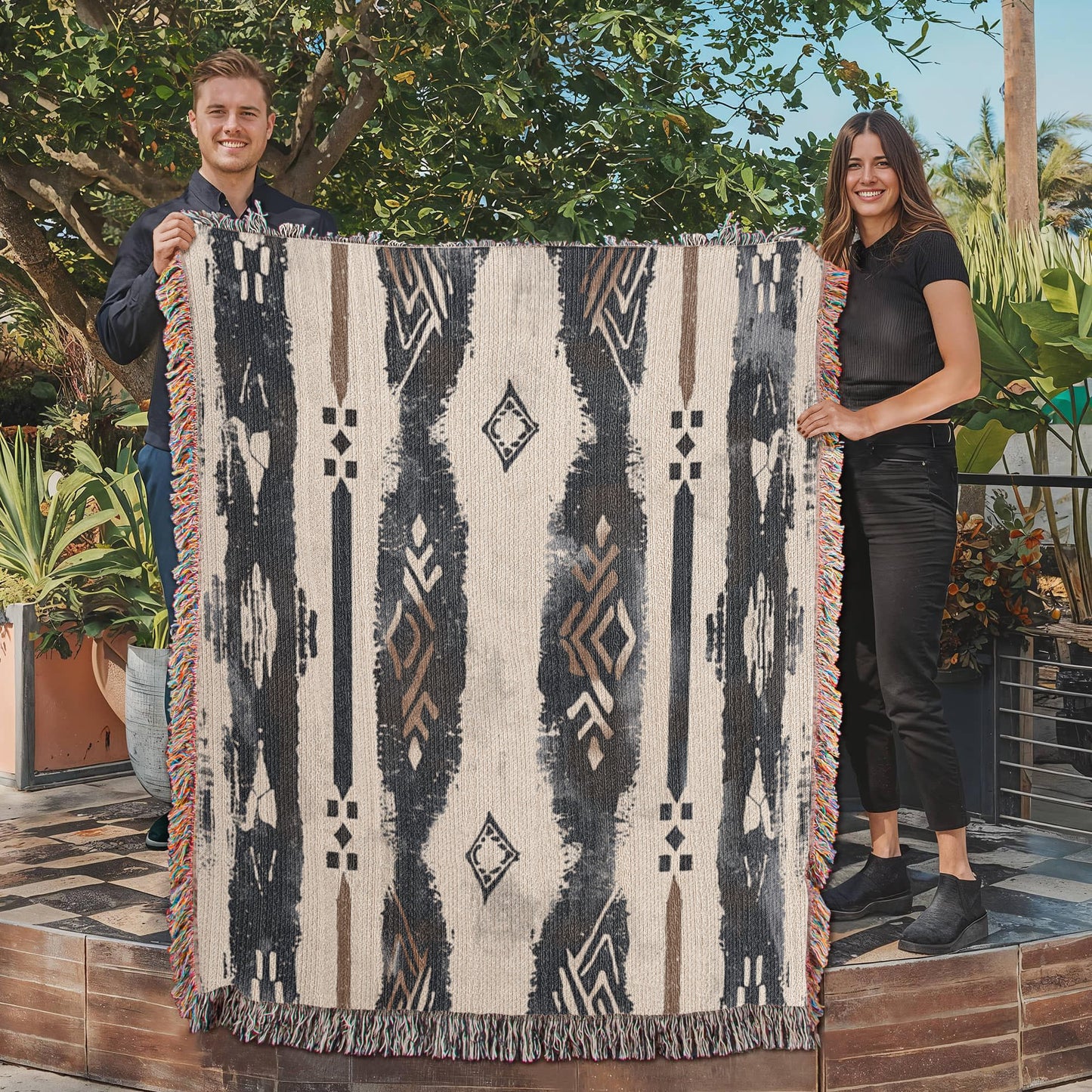 Spirit Lines Woven Blanket β Tribal Geometric Boho Throw