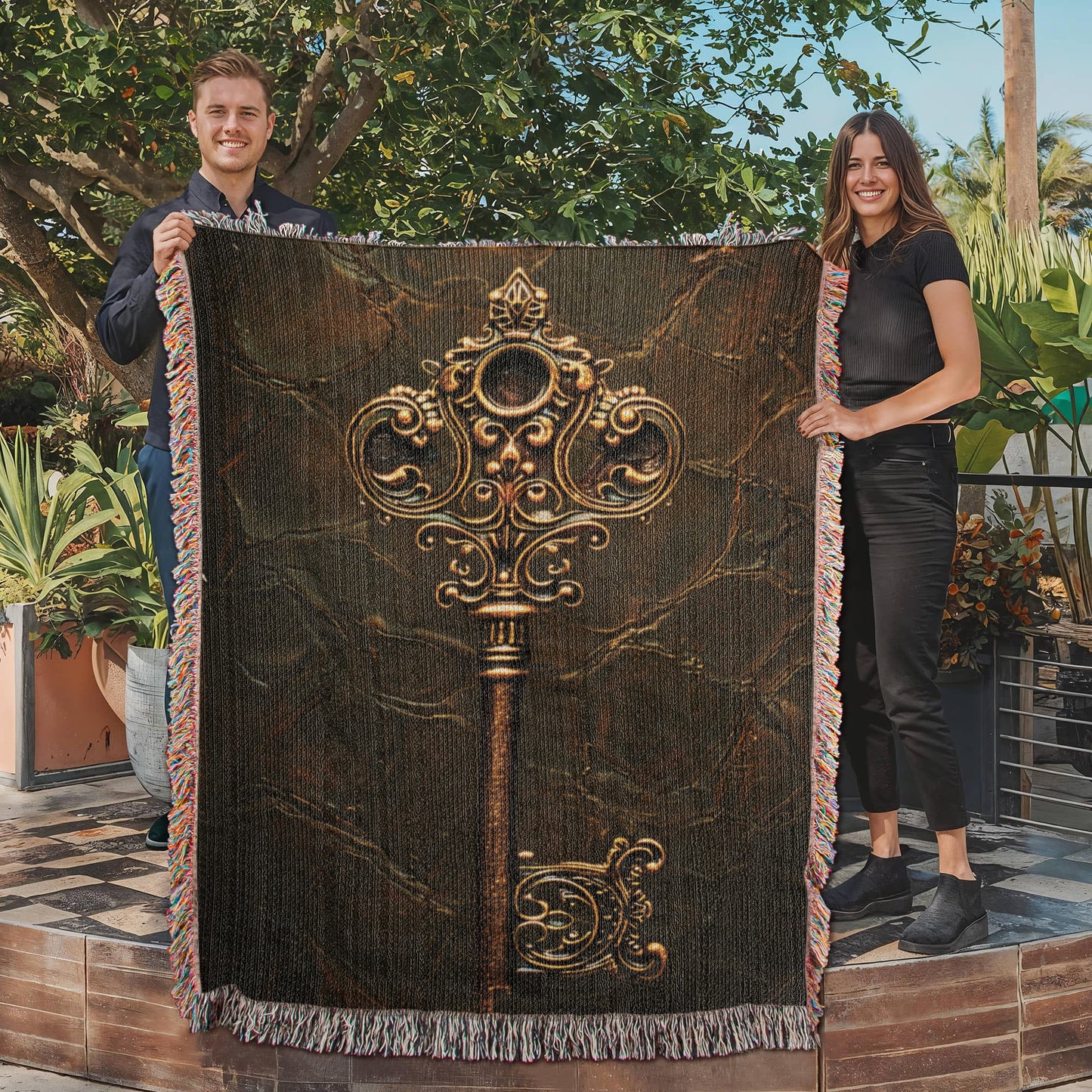 Beaded Look Mystic Key Blanket – Woven Celestial Key of Destiny Throw | Fantasy Decor by Lace & Grit