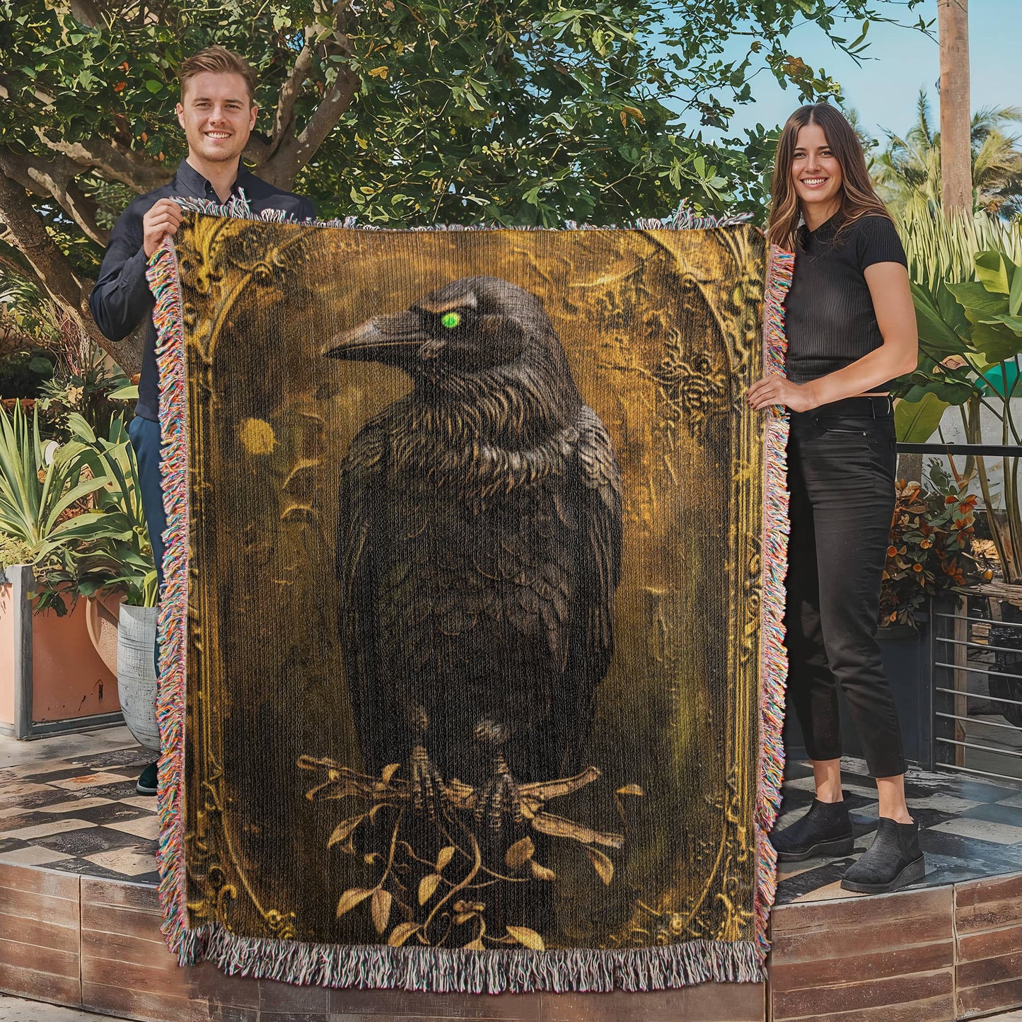 Embossed Raven – Woven Throw Blanket