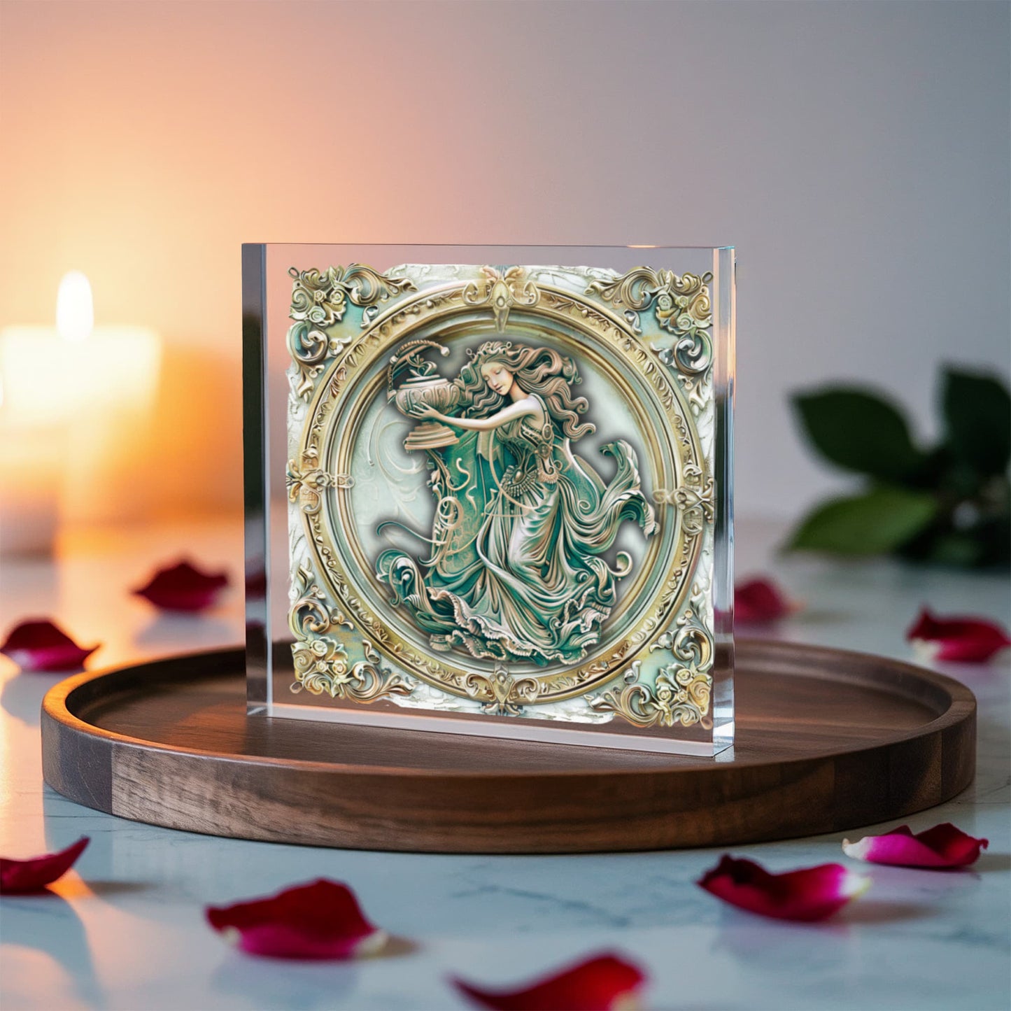 Aquarius Zodiac Art Block – Water Bearer Symbol with Metallic Look | Boho Celestial Home Décor | Aquarius Gift for Astrology Lovers