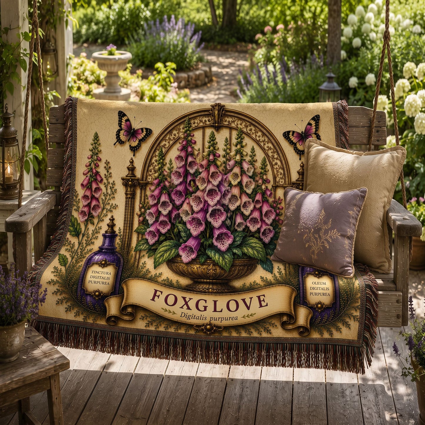 Foxglove Woven Throw Blanket | Botanical Garden Decor | Cotton Tapestry Throw | English Cottage Floral Gift