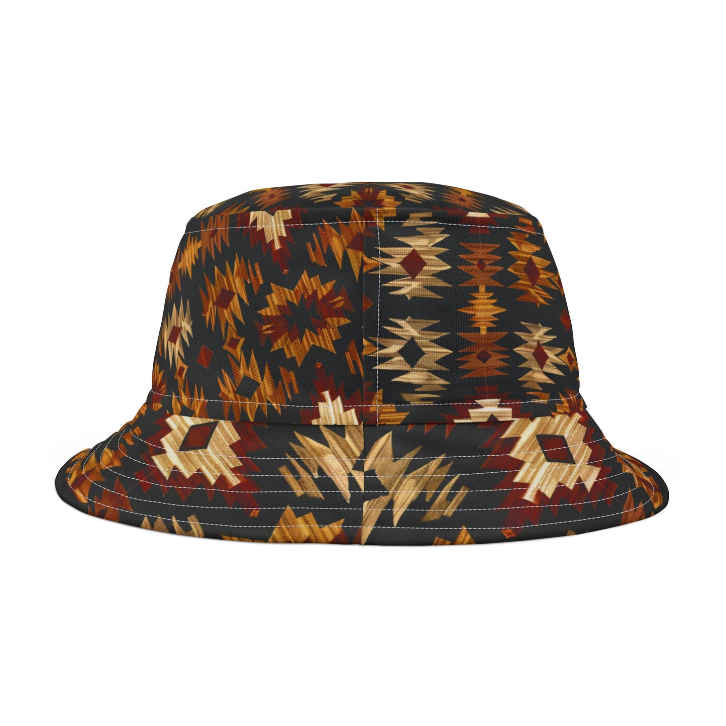 Nomad Ember Bucket Hat – Tribal Desert Pattern in Rust & Sand | Unisex All-Over Print Hat by Lace & Grit