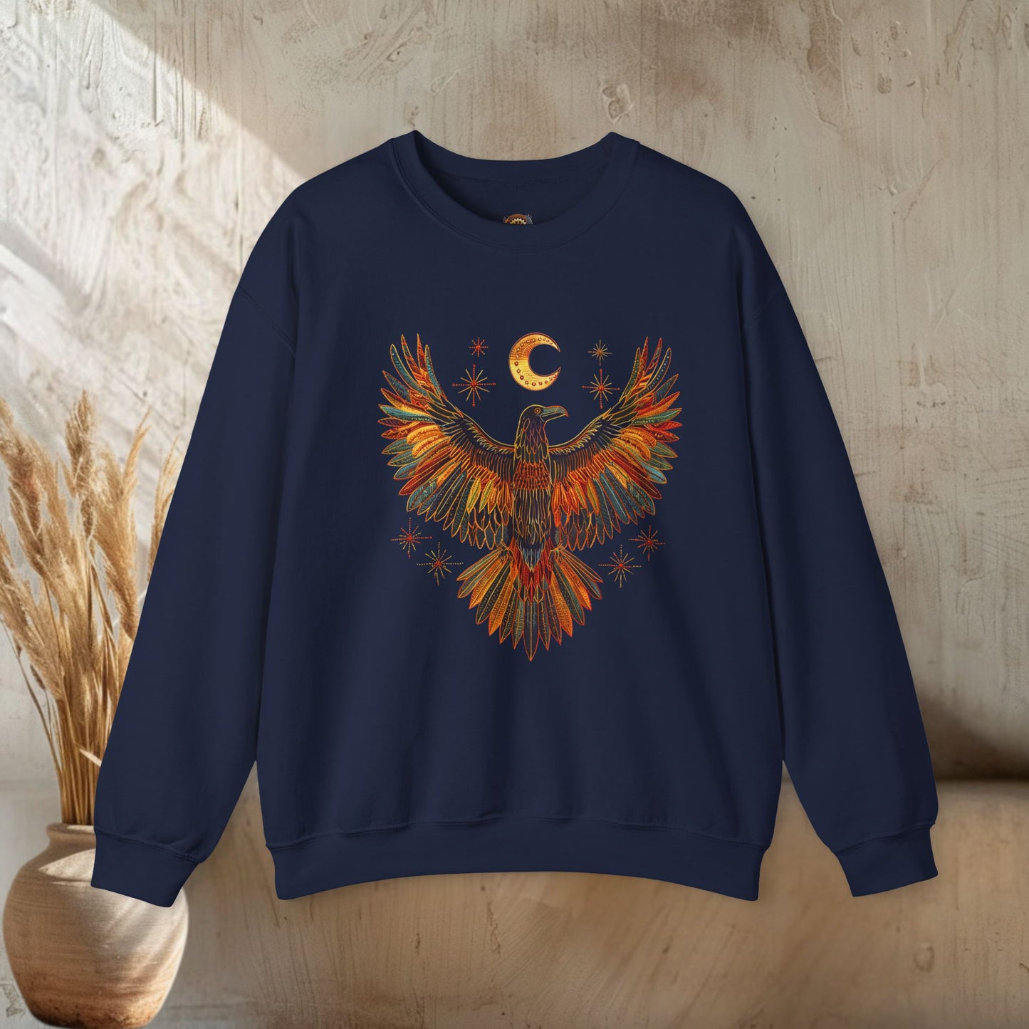 Embroidered-Look Raven – Crewneck Sweatshirt