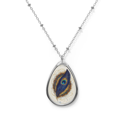 Peacock Feather Necklace – Bohemian Teardrop Pendant with Golden Flourish | Symbolic Nature-Inspired Jewelry for Free Spirits