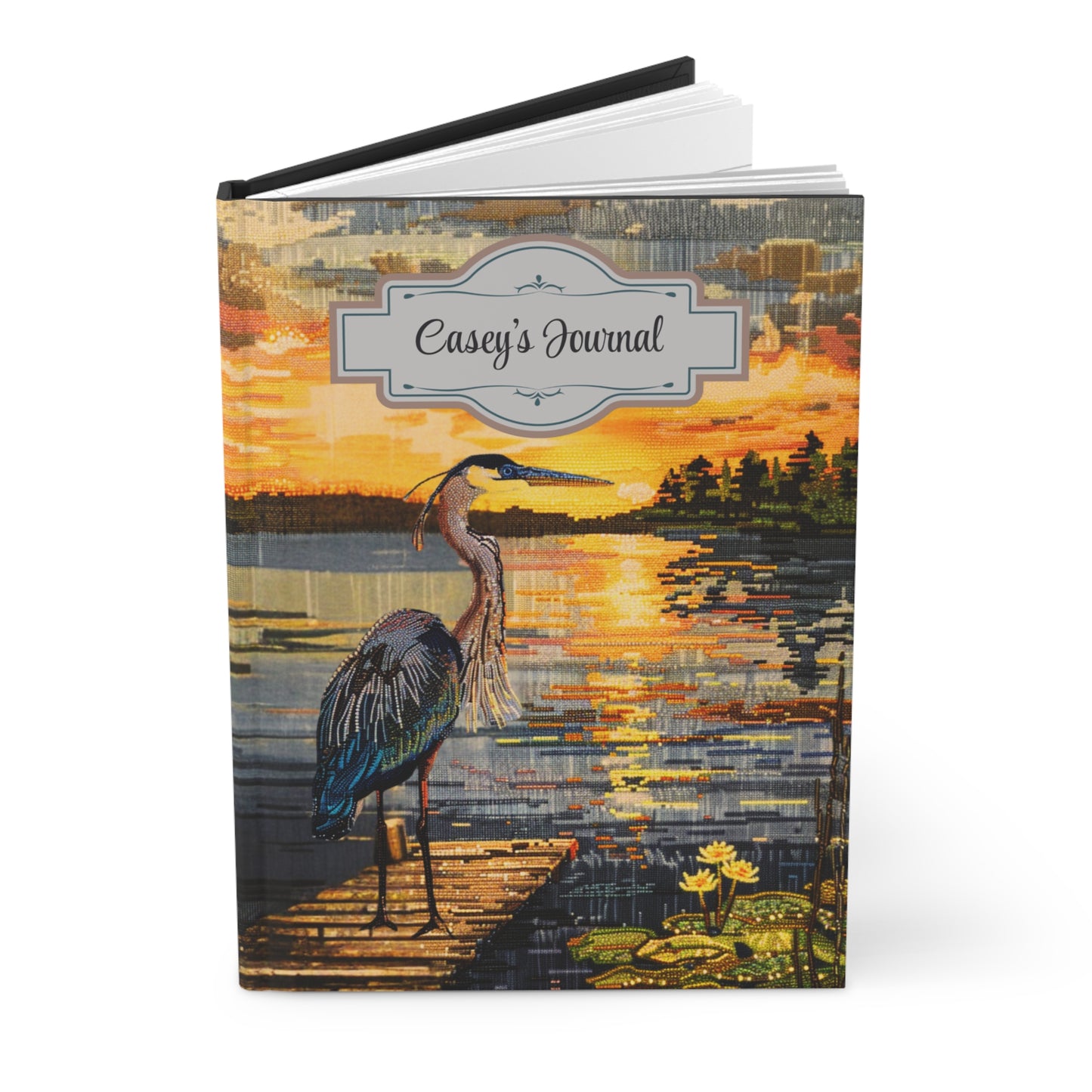 Beaded Look Blue Heron – Hardcover Journal